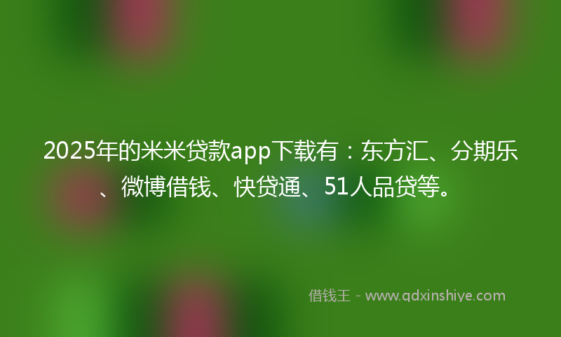 2025年的米米贷款app下载有：东方汇、分期乐、微博借钱、快贷通、51人品贷等。