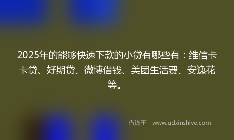 2025年的能够快速下款的小贷有哪些有：维信卡卡贷、好期贷、微博借钱、美团生活费、安逸花等。