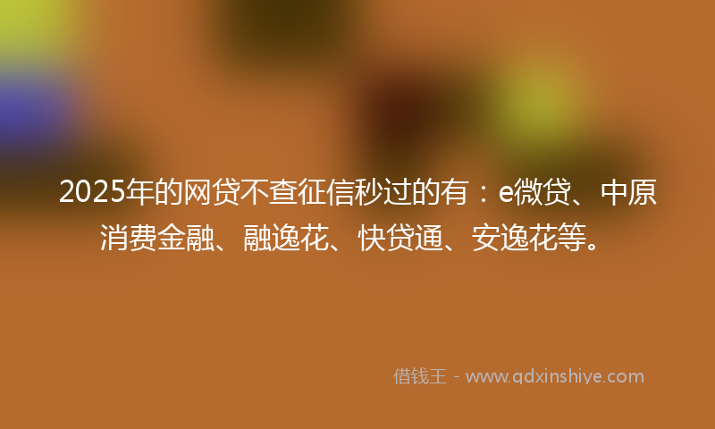 2025年的网贷不查征信秒过的有：e微贷、中原消费金融、融逸花、快贷通、安逸花等。