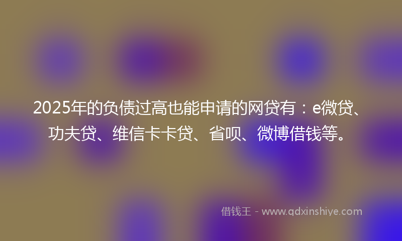 2025年的负债过高也能申请的网贷有：e微贷、功夫贷、维信卡卡贷、省呗、微博借钱等。