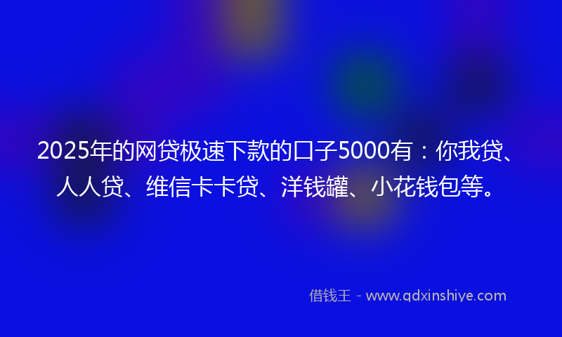 2025年的网贷极速下款的口子5000有：你我贷、人人贷、维信卡卡贷、洋钱罐、小花钱包等。