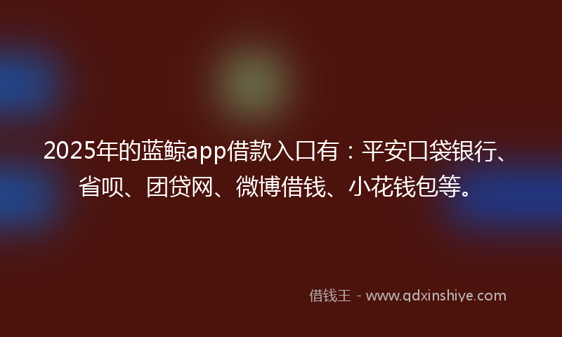 2025年的蓝鲸app借款入口有：平安口袋银行、省呗、团贷网、微博借钱、小花钱包等。