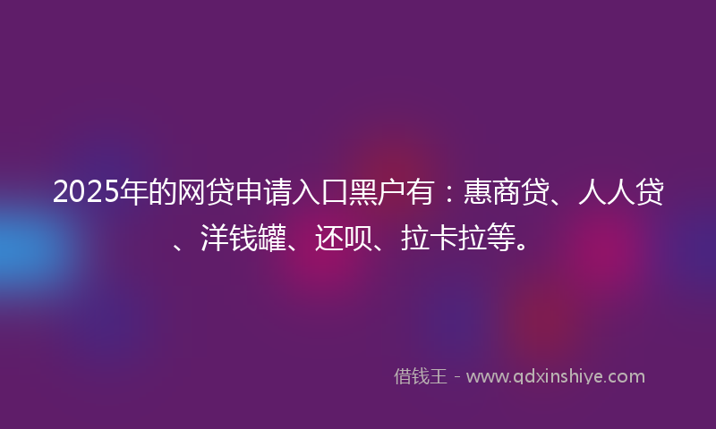 2025年的网贷申请入口黑户有：惠商贷、人人贷、洋钱罐、还呗、拉卡拉等。