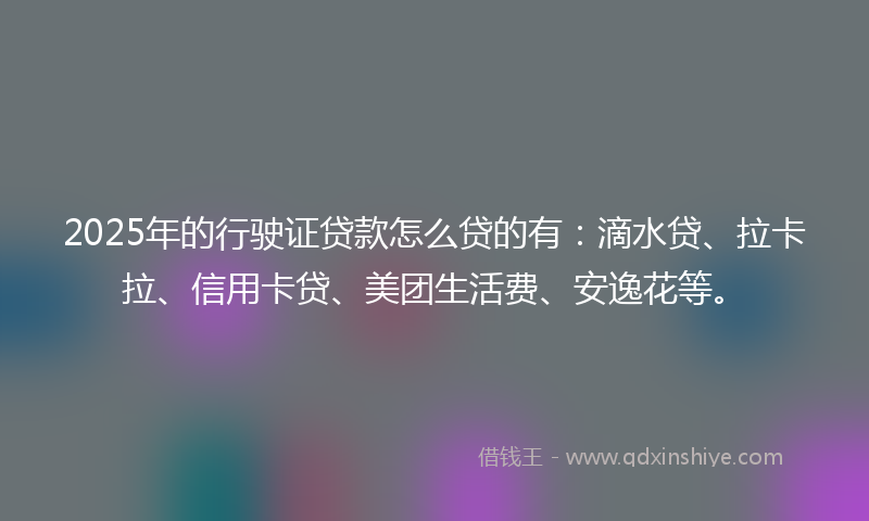 2025年的行驶证贷款怎么贷的有：滴水贷、拉卡拉、信用卡贷、美团生活费、安逸花等。