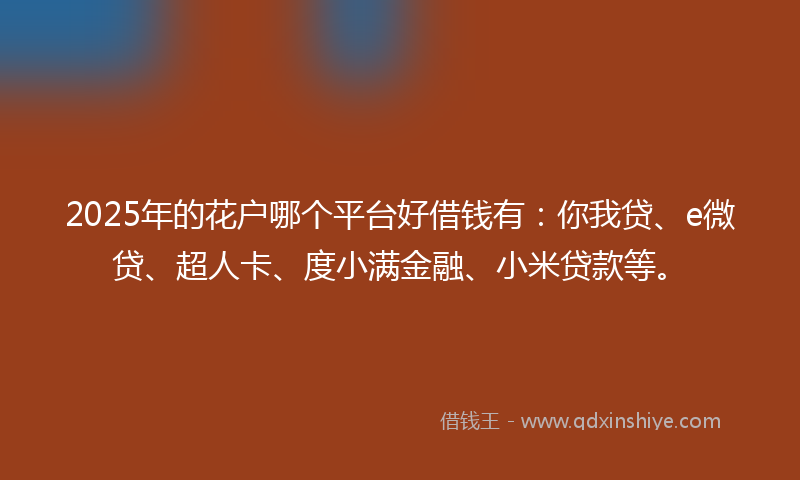 2025年的花户哪个平台好借钱有：你我贷、e微贷、超人卡、度小满金融、小米贷款等。