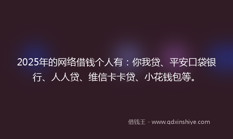 2025年的网络借钱个人有：你我贷、平安口袋银行、人人贷、维信卡卡贷、小花钱包等。