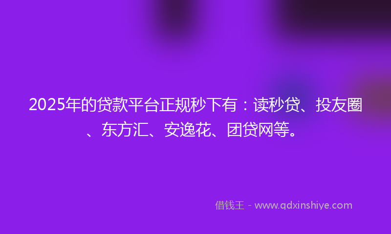 2025年的贷款平台正规秒下有：读秒贷、投友圈、东方汇、安逸花、团贷网等。