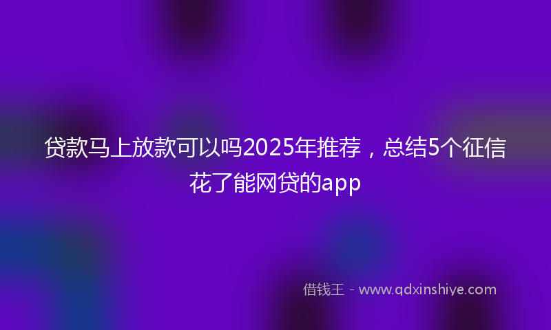 贷款马上放款可以吗2025年推荐，总结5个征信花了能网贷的app
