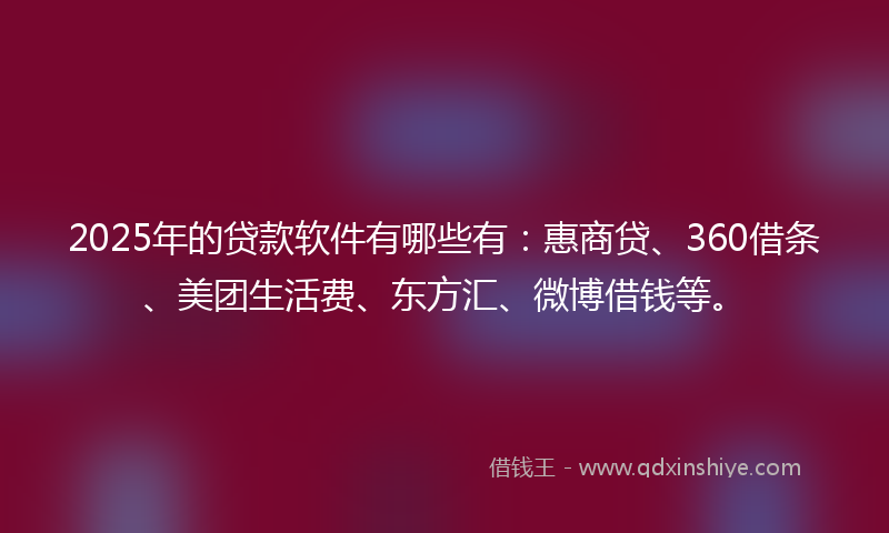 2025年的贷款软件有哪些有：惠商贷、360借条、美团生活费、东方汇、微博借钱等。