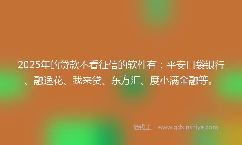 2025年的贷款不看征信的软件有：平安口袋银行、融逸花、我来贷、东方汇、度小满金融等。
