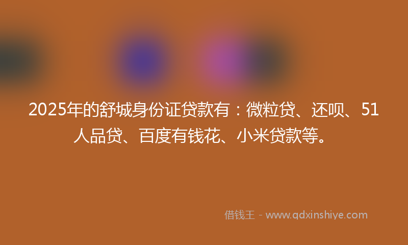 2025年的舒城身份证贷款有：微粒贷、还呗、51人品贷、百度有钱花、小米贷款等。