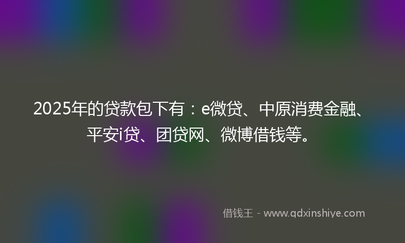 2025年的贷款包下有：e微贷、中原消费金融、平安i贷、团贷网、微博借钱等。