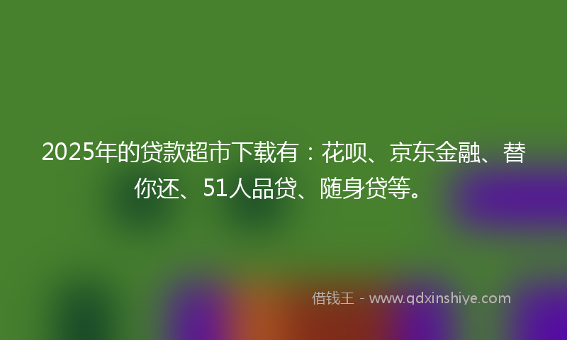 2025年的贷款超市下载有：花呗、京东金融、替你还、51人品贷、随身贷等。