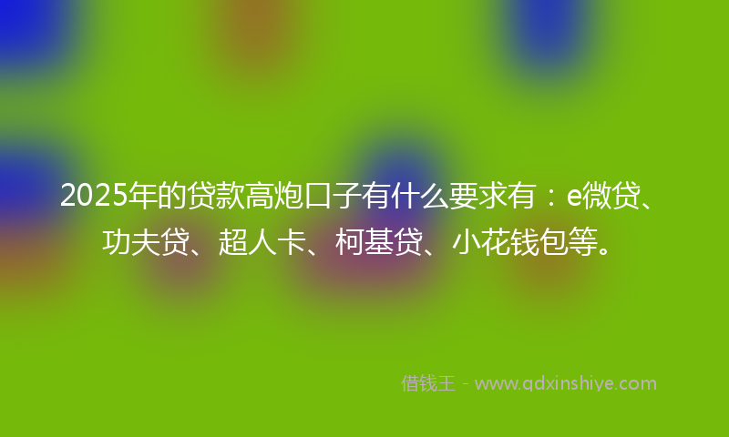 2025年的贷款高炮口子有什么要求有：e微贷、功夫贷、超人卡、柯基贷、小花钱包等。