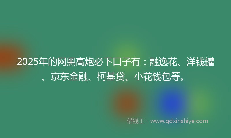 2025年的网黑高炮必下口子有：融逸花、洋钱罐、京东金融、柯基贷、小花钱包等。