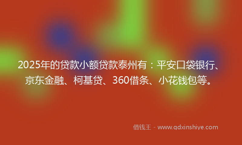 2025年的贷款小额贷款泰州有：平安口袋银行、京东金融、柯基贷、360借条、小花钱包等。