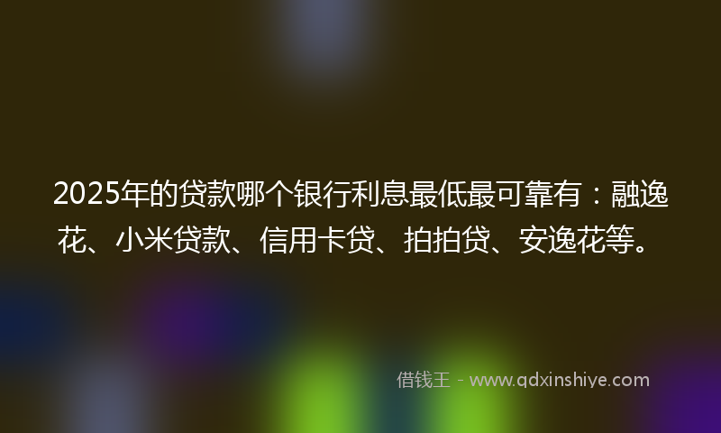 2025年的贷款哪个银行利息最低最可靠有：融逸花、小米贷款、信用卡贷、拍拍贷、安逸花等。