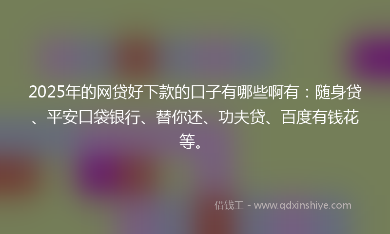 2025年的网贷好下款的口子有哪些啊有：随身贷、平安口袋银行、替你还、功夫贷、百度有钱花等。