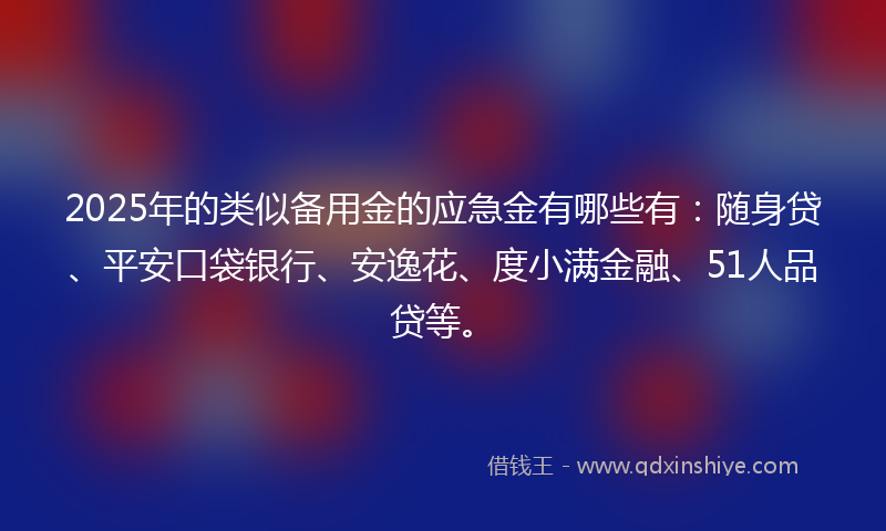 2025年的类似备用金的应急金有哪些有：随身贷、平安口袋银行、安逸花、度小满金融、51人品贷等。