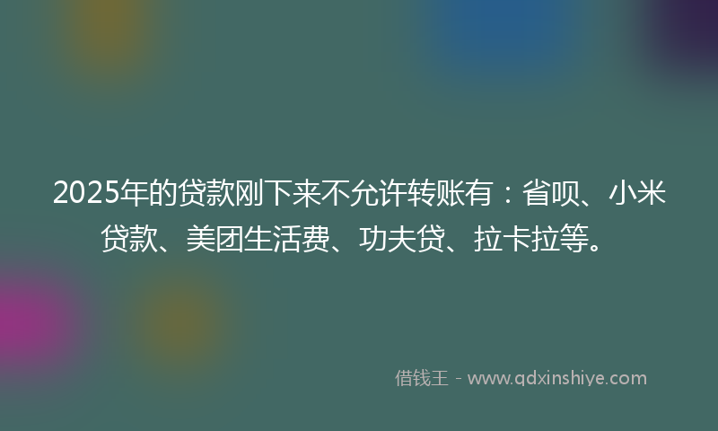 2025年的贷款刚下来不允许转账有：省呗、小米贷款、美团生活费、功夫贷、拉卡拉等。