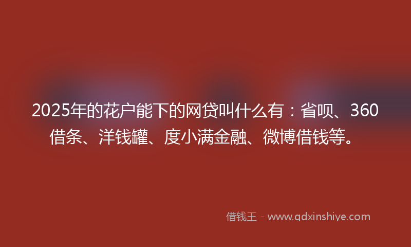 2025年的花户能下的网贷叫什么有:省呗、360借条、洋钱罐、度小满金融、微博借钱等。