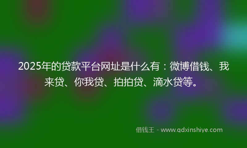 2025年的贷款平台网址是什么有：微博借钱、我来贷、你我贷、拍拍贷、滴水贷等。