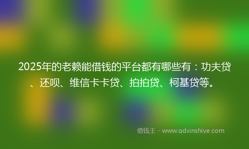 2025年的老赖能借钱的平台都有哪些有：功夫贷、还呗、维信卡卡贷、拍拍贷、柯基贷等。