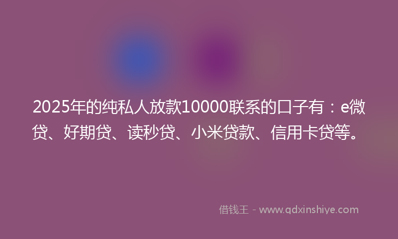 2025年的纯私人放款10000联系的口子有：e微贷、好期贷、读秒贷、小米贷款、信用卡贷等。