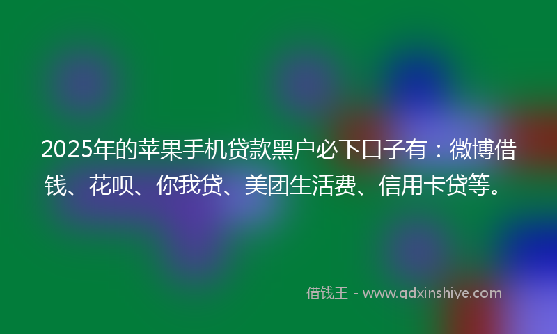 2025年的苹果手机贷款黑户必下口子有：微博借钱、花呗、你我贷、美团生活费、信用卡贷等。
