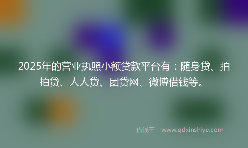 2025年的营业执照小额贷款平台有：随身贷、拍拍贷、人人贷、团贷网、微博借钱等。