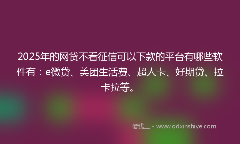 2025年的网贷不看征信可以下款的平台有哪些软件有：e微贷、美团生活费、超人卡、好期贷、拉卡拉等。