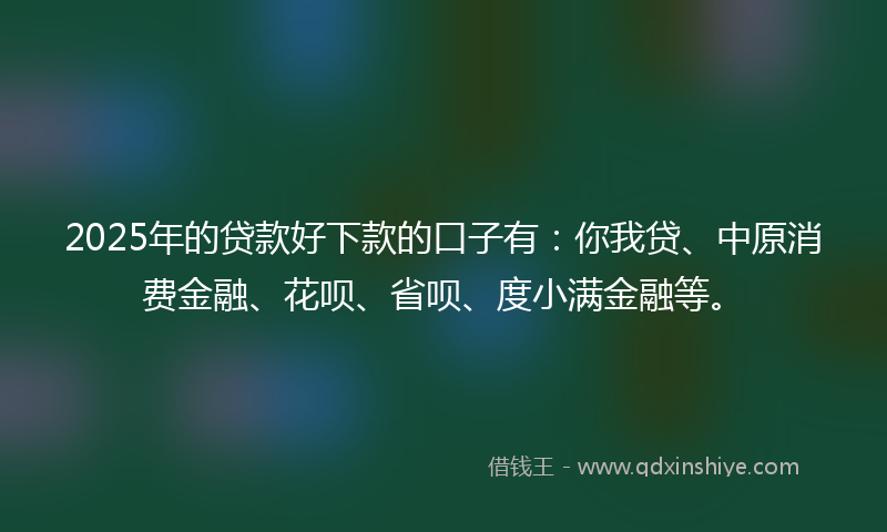 2025年的贷款好下款的口子有：你我贷、中原消费金融、花呗、省呗、度小满金融等。