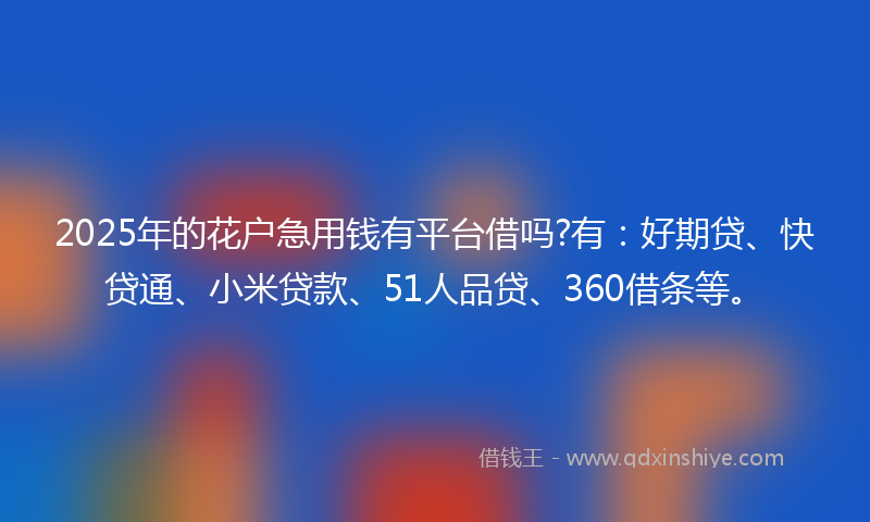 2025年的花户急用钱有平台借吗?有:好期贷、快贷通、小米贷款、51人品贷、360借条等。