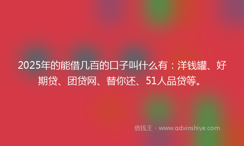 2025年的能借几百的口子叫什么有：洋钱罐、好期贷、团贷网、替你还、51人品贷等。