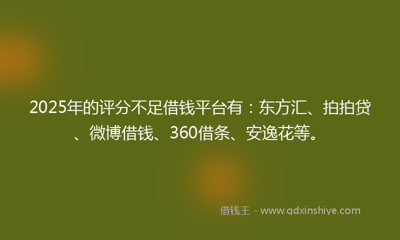 2025年的评分不足借钱平台有：东方汇、拍拍贷、微博借钱、360借条、安逸花等。