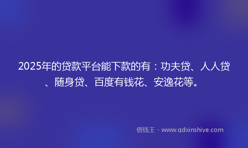 2025年的贷款平台能下款的有：功夫贷、人人贷、随身贷、百度有钱花、安逸花等。
