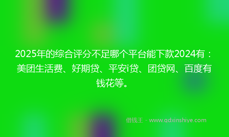 2025年的综合评分不足哪个平台能下款2024有：美团生活费、好期贷、平安i贷、团贷网、百度有钱花等。
