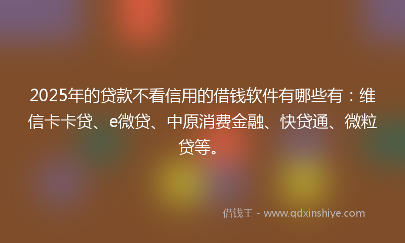 2025年的贷款不看信用的借钱软件有哪些有：维信卡卡贷、e微贷、中原消费金融、快贷通、微粒贷等。