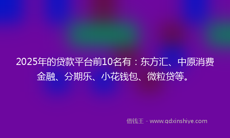 2025年的贷款平台前10名有：东方汇、中原消费金融、分期乐、小花钱包、微粒贷等。