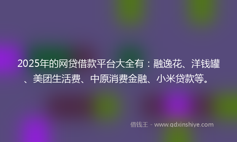 2025年的网贷借款平台大全有：融逸花、洋钱罐、美团生活费、中原消费金融、小米贷款等。