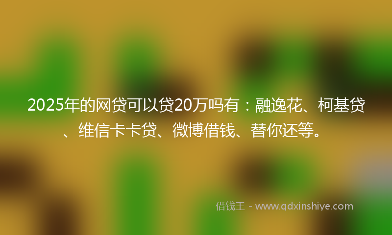 2025年的网贷可以贷20万吗有：融逸花、柯基贷、维信卡卡贷、微博借钱、替你还等。