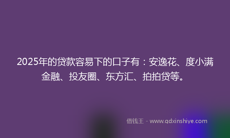 2025年的贷款容易下的口子有：安逸花、度小满金融、投友圈、东方汇、拍拍贷等。