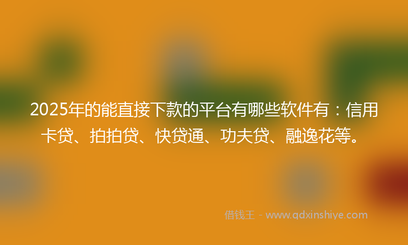 2025年的能直接下款的平台有哪些软件有：信用卡贷、拍拍贷、快贷通、功夫贷、融逸花等。