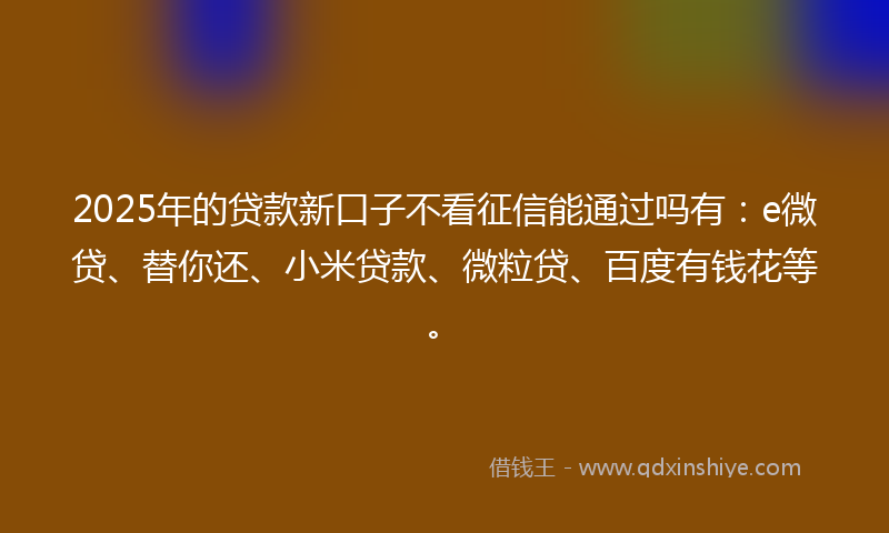 2025年的贷款新口子不看征信能通过吗有：e微贷、替你还、小米贷款、微粒贷、百度有钱花等。