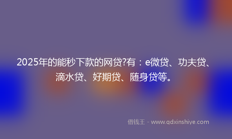 2025年的能秒下款的网贷?有：e微贷、功夫贷、滴水贷、好期贷、随身贷等。