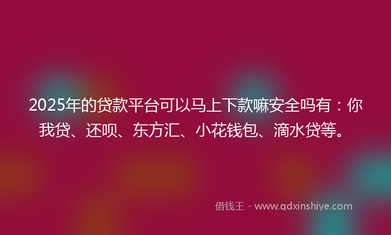 2025年的贷款平台可以马上下款嘛安全吗有：你我贷、还呗、东方汇、小花钱包、滴水贷等。