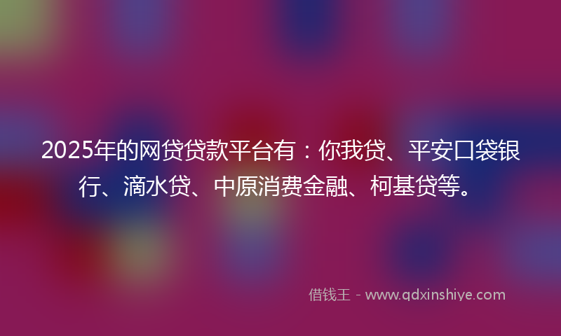 2025年的网贷贷款平台有：你我贷、平安口袋银行、滴水贷、中原消费金融、柯基贷等。