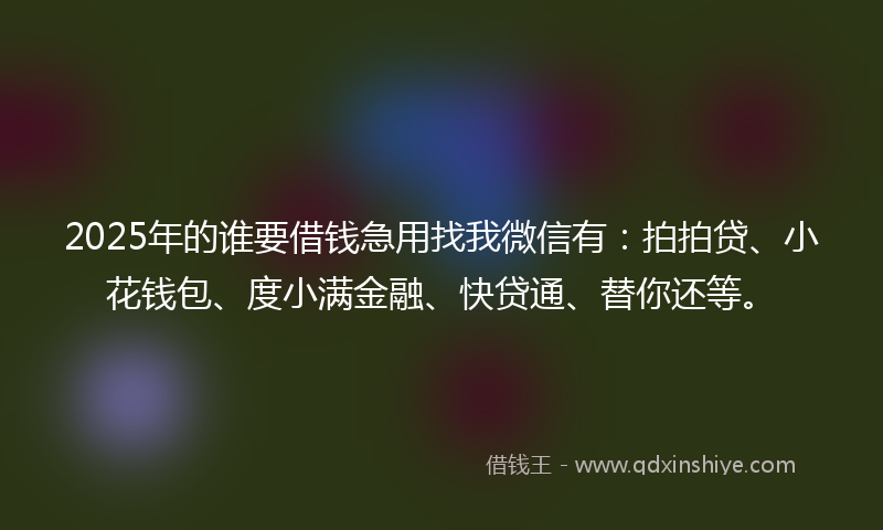 2025年的谁要借钱急用找我微信有：拍拍贷、小花钱包、度小满金融、快贷通、替你还等。