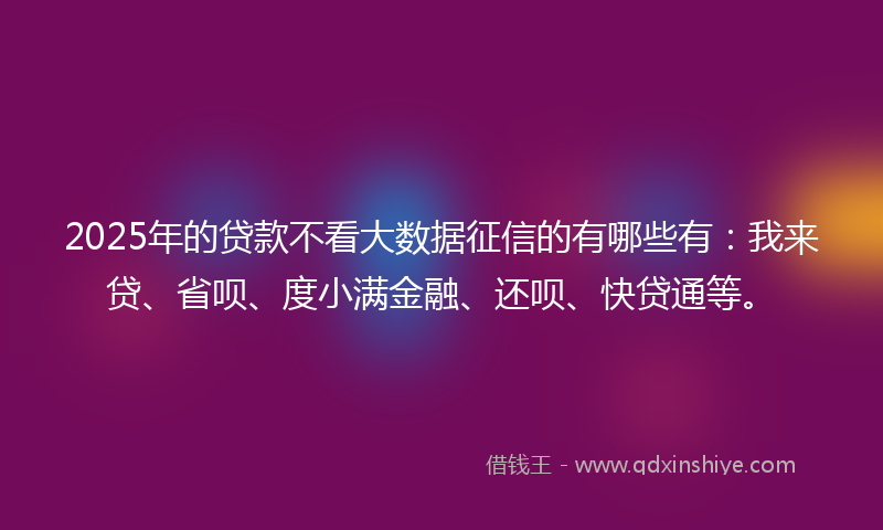 2025年的贷款不看大数据征信的有哪些有：我来贷、省呗、度小满金融、还呗、快贷通等。