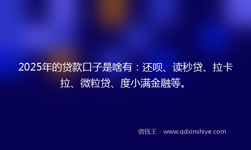 2025年的贷款口子是啥有：还呗、读秒贷、拉卡拉、微粒贷、度小满金融等。